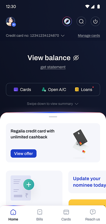 Credit card dashboard variant